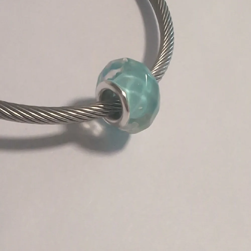 Clear With Light Blue Background Faceted Charm‎ for Pandora Style Bracelet